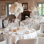 Calici Martini per ricevimento elegante con fioriture bianche