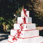 decorazione tavolo torta e wedding cake con rose rosse