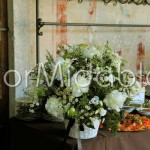 Addobbo ricevimento in stile country con camomille e peonie bianche